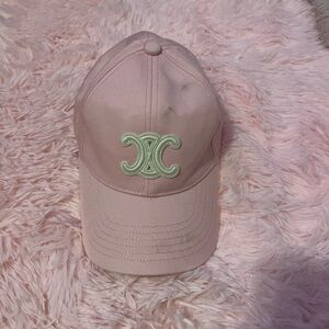 Celine Light Pink Baseball Cap with Cream Logo - Women